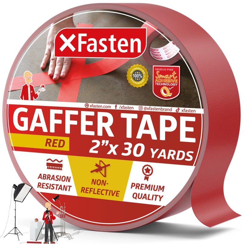 XFasten Red Gaffers Tape 2 Inch x 30 Yards, No Residue Tape, Gaff Tape Pro for Cables and Wires, Non-Reflective Tape for Electrical Cords, Photography, Gym Floor Stage Marking - Image 1